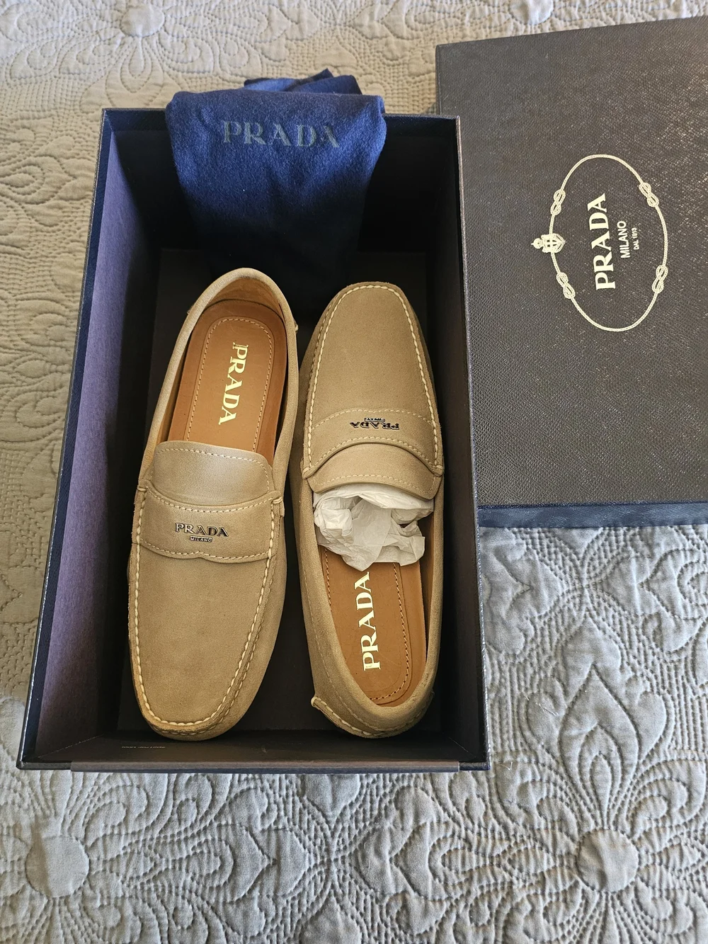 Prada Beige Suede Penny Loafers for Men